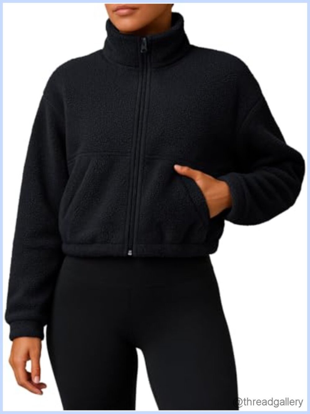Sherpa Fleece Cropped Full Zip Jacket Cozy Fuzzy Coat